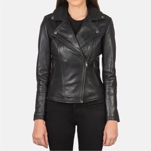 REAL LEATHER Black Biker Jacket Size S